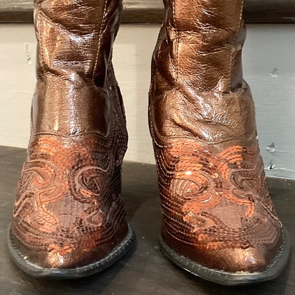 Brown /Cognac John Fashion Sequined Embroidered Pointed Toe Cowboy Boots Sz - Picture 5 of 16